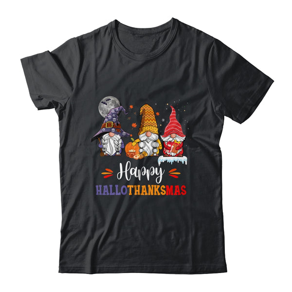 Halloween Thanksgiving Christmas Happy HalloThanksMas Gnomes Classic T Shirt Black 600x.jpg