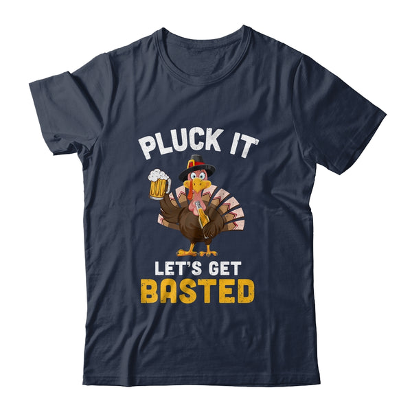 Funny Thanksgiving Pluck It Let s Get Basted Turkey Beer Classic T Shirt Navy 600x.jpg