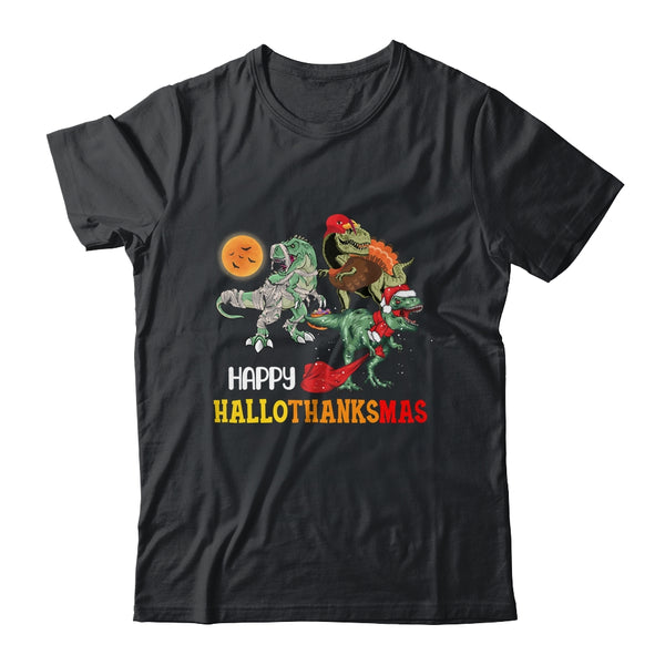 Happy Hallothanksmas Thanksgiving Dinosaur T Rex Turkey Classic T Shirt Black 600x.jpg