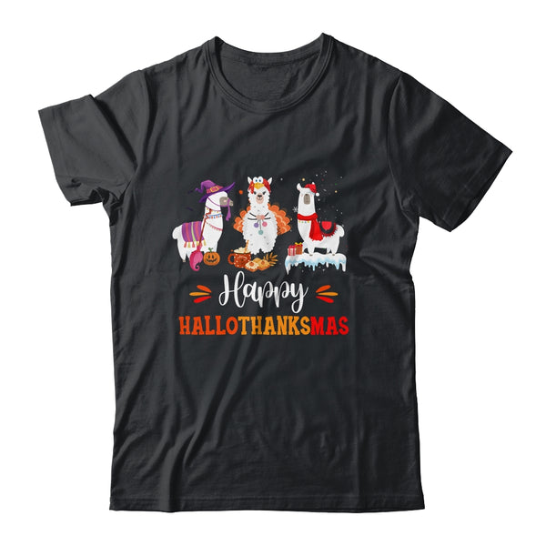 Llama Halloween Thanksgiving Merry Christmas Hallothanksmas Classic T Shirt Black 600x.jpg