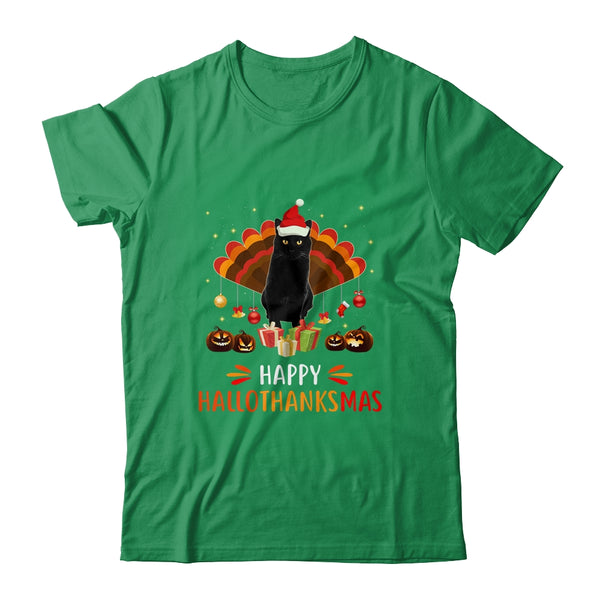 Black Cat Halloween Thanksgiving Christmas Hallothanksmas Classic T Shirt Irish Green 600x.jpg
