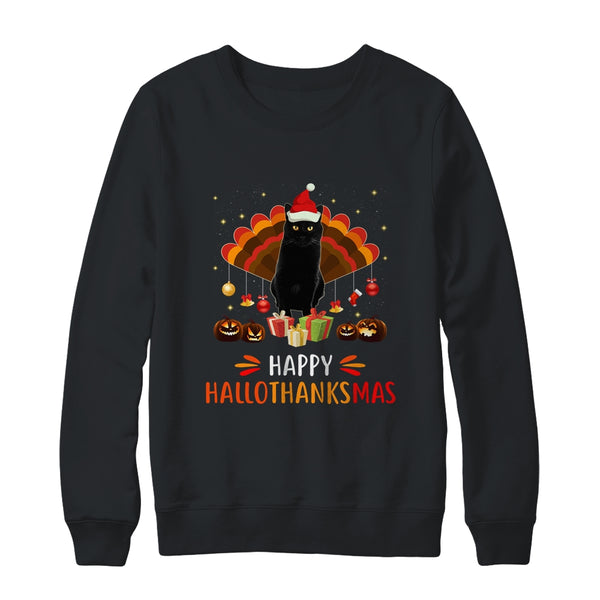 Black Cat Halloween Thanksgiving Christmas Hallothanksmas Crewneck Sweatshirt Black 600x.jpg