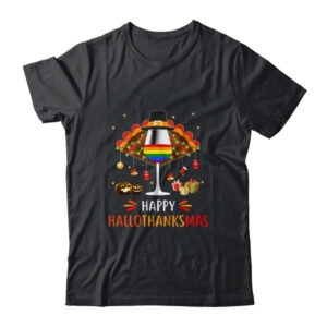 LGBT Happy HalloThanksmas Halloween Thanksgiving Wine Turkey Classic T Shirt Black 600x.jpg