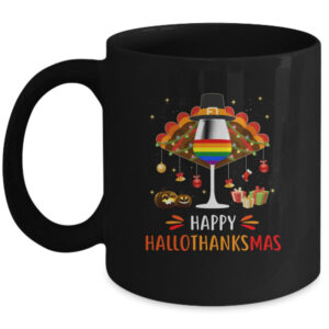 LGBT Happy HalloThanksmas Halloween Thanksgiving Wine Turkey Mug 11oz Mug Black 600x.jpg