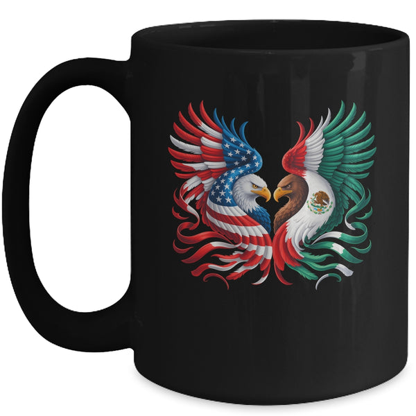 America Mexico Flag Vintage Mexican Roots American Flag Mug 15oz Mug Black front 600x.jpg