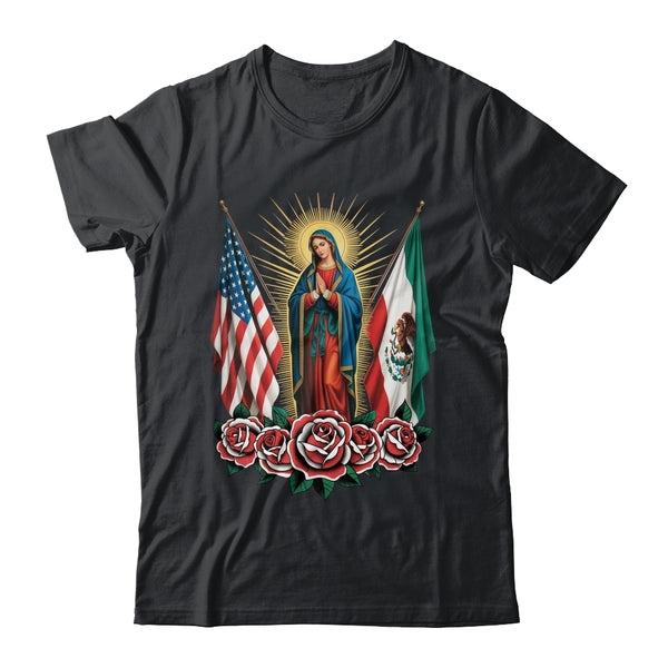 Virgen De Guadalupe Faith Mexican Mexico American USA Flag Shirt Hoodie Classic T Shirt Black 600x.jpg
