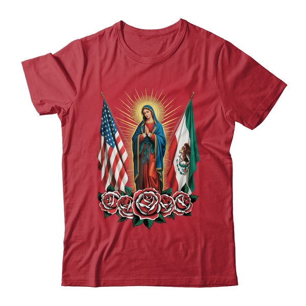 Virgen De Guadalupe Faith Mexican Mexico American USA Flag Shirt Hoodie Classic T Shirt Red 600x.jpg