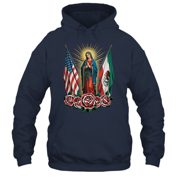 Virgen De Guadalupe Faith Mexican Mexico American USA Flag Shirt Hoodie Pullover Hoodie Navy 600x.jpg