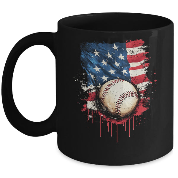 Patriotic Baseball 4th Of July Men Boys USA American Flag Mug 11oz Mug Black front 600x.jpg