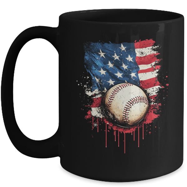 Patriotic Baseball 4th Of July Men Boys USA American Flag Mug 15oz Mug Black front 600x.jpg