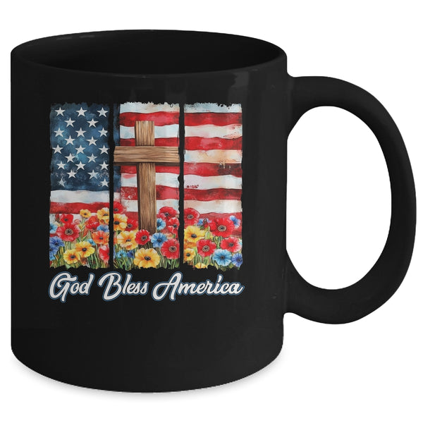 God Bless America Flag Cross Flowers Patriotic 4th Of July Mug 11oz Mug Black back 600x.jpg