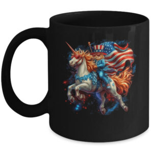 Cat Riding Unicorn USA Flag Patriotic 4th Of July Women Girl Mug 11oz Mug Black front 600x.jpg