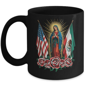 Virgen De Guadalupe Faith Mexican Mexico American USA Flag Mug 11oz Mug Black front 600x.jpg