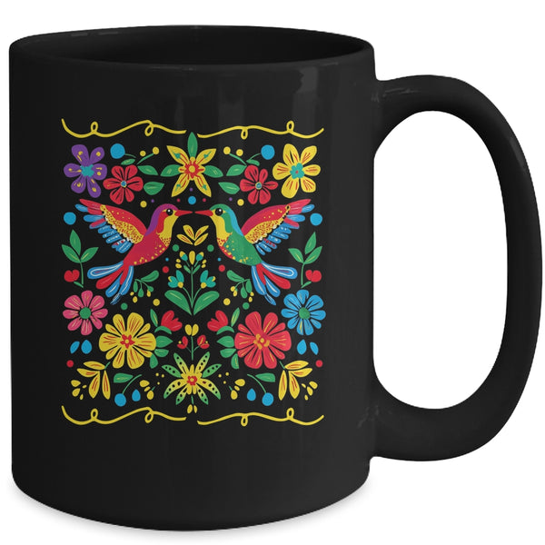 Floral Bird Otomi Mexican Style Mexicano Mexicana Mug 15oz Mug Black back 600x.jpg