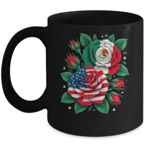 Mexico Mexican Flag USA American Flag Rose Flower Mexicana Mug 11oz Mug Black front 600x.jpg