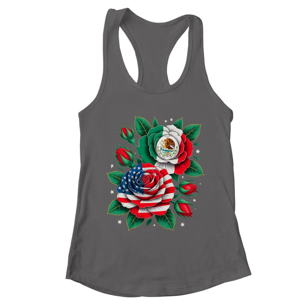 Mexico Mexican Flag USA American Flag Rose Flower Mexicana Shirt Tank Top Women s Ideal Racerback Tank Dark Grey 600x 3.jpg