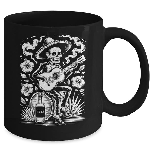 Mexico Vintage Skeleton Guitar Dia De Los Muertos Mexican Mug 11oz Mug Black back 600x.jpg