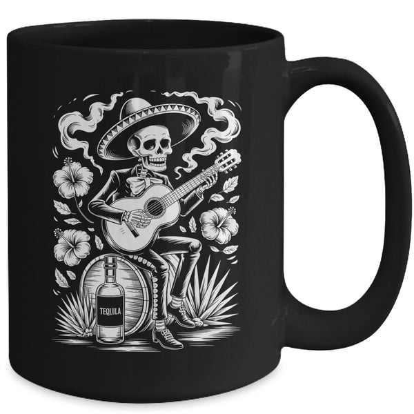 Mexico Vintage Skeleton Guitar Dia De Los Muertos Mexican Mug 15oz Mug Black back 600x.jpg