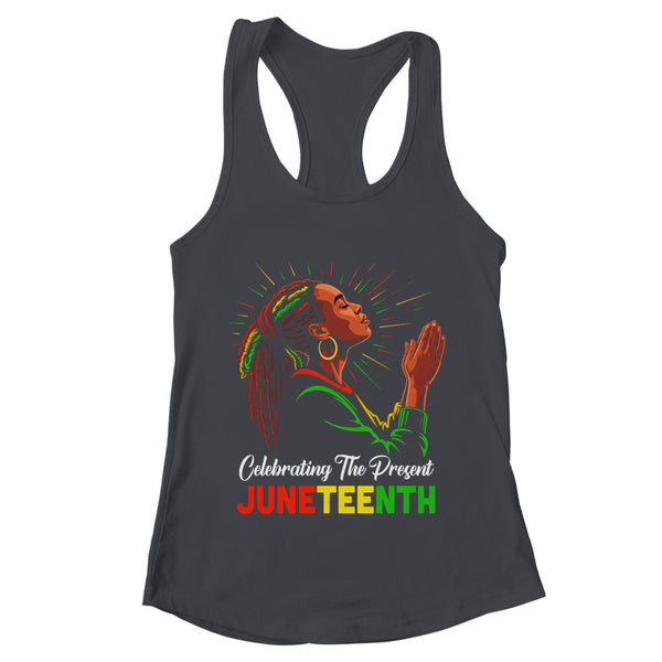 Juneteenth Celebrating The Present Black African Women Shirt Tank Top Women s Ideal Racerback Tank Black 600x.jpg