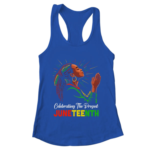 Juneteenth Celebrating The Present Black African Women Shirt Tank Top Women s Ideal Racerback Tank Royal 600x.jpg