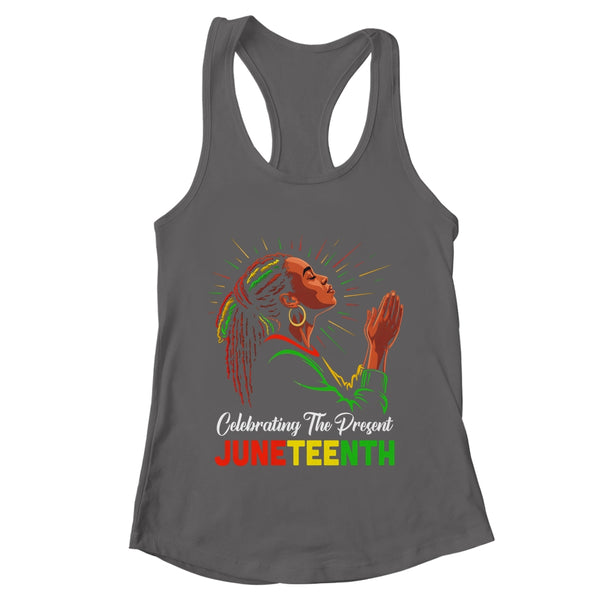 Juneteenth Celebrating The Present Black African Women Shirt Tank Top Women s Ideal Racerback Tank Dark Grey 600x.jpg