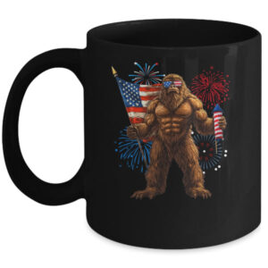 Bigfoot Fireworks 4th Of July Men Sasquatch American US Flag Mug 11oz Mug Black front 600x.jpg