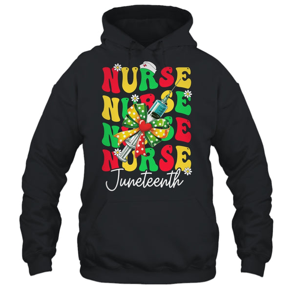 Juneteenth Scrubs Groovy African Bow Juneteenth Nurse Women Shirt Tank Top Pullover Hoodie Black 600x.jpg