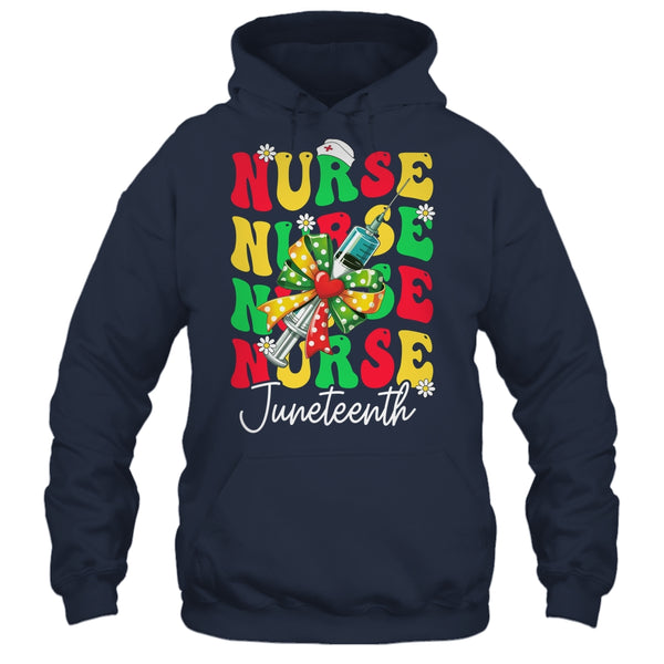 Juneteenth Scrubs Groovy African Bow Juneteenth Nurse Women Shirt Tank Top Pullover Hoodie Navy 600x.jpg