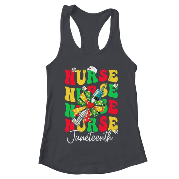 Juneteenth Scrubs Groovy African Bow Juneteenth Nurse Women Shirt Tank Top Women s Ideal Racerback Tank Black 600x.jpg