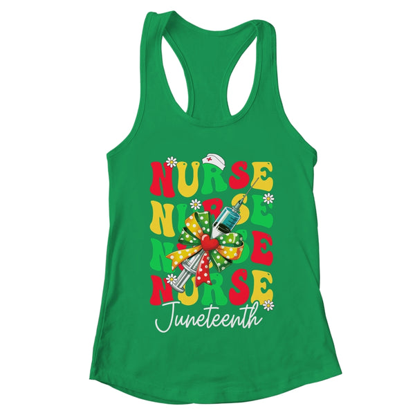 Juneteenth Scrubs Groovy African Bow Juneteenth Nurse Women Shirt Tank Top Women s Ideal Racerback Tank Kelly Green 600x.jpg