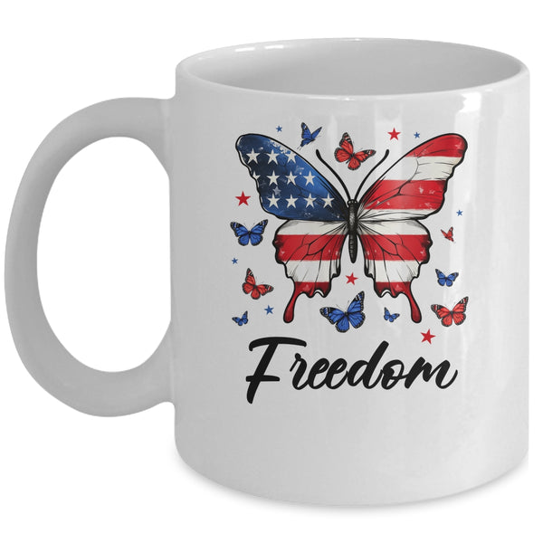 Happy 4th Of July Patriotic American Flag Freedom Butterfly Mug 11oz Mug White front 600x.jpg