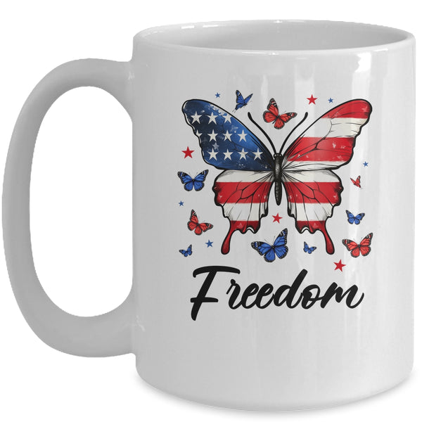 Happy 4th Of July Patriotic American Flag Freedom Butterfly Mug 15oz Mug White front 600x.jpg
