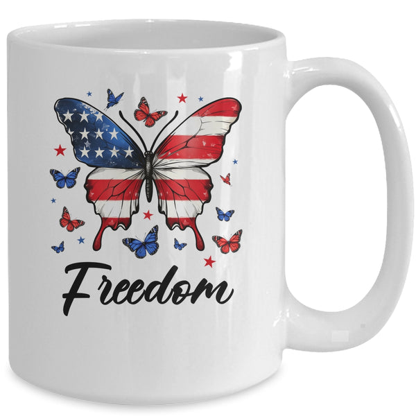 Happy 4th Of July Patriotic American Flag Freedom Butterfly Mug 15oz Mug White back 600x.jpg