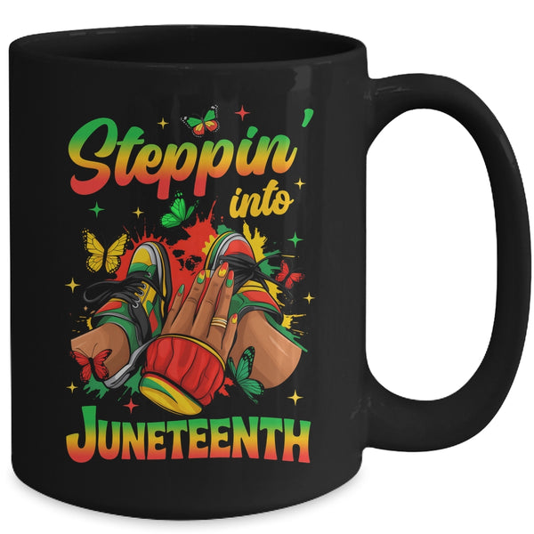 Stepping Into Juneteenth Afro Women Black Girls Sneakers Mug 15oz Mug Black back 600x.jpg