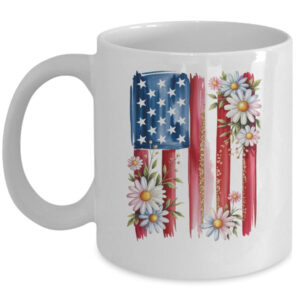 Flower Brushstroke America Flag 4th Of July Jesus Christian Mug 11oz Mug White front 600x.jpg