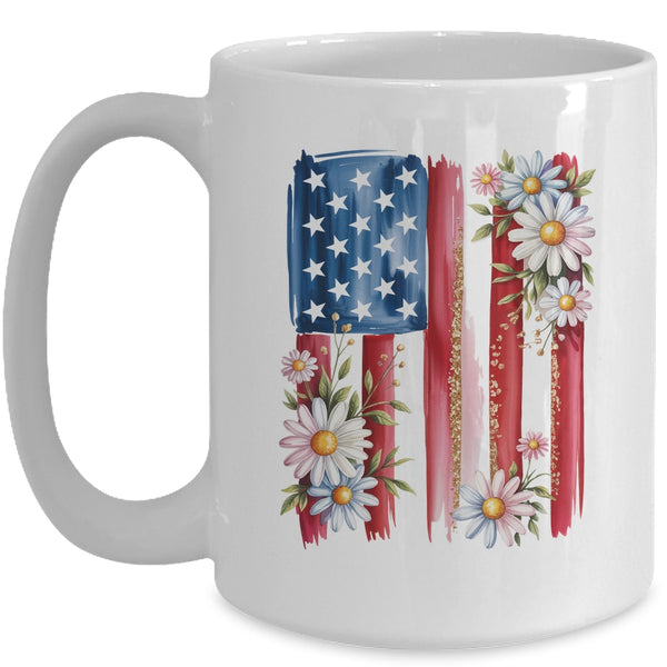 Flower Brushstroke America Flag 4th Of July Jesus Christian Mug 15oz Mug White front 600x.jpg