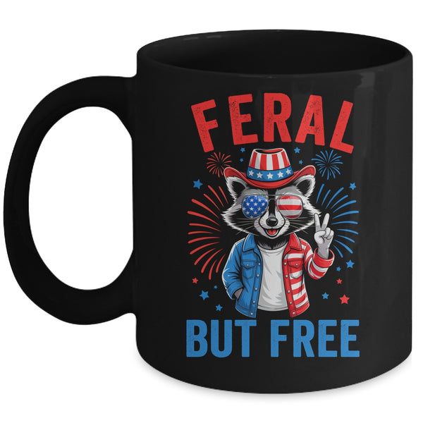 Funny Feral But Free USA Raccoon 4th Of July Men Women Kids Mug 11oz Mug Black front 600x.jpg