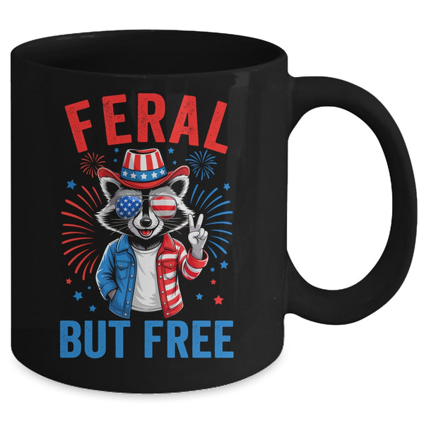 Funny Feral But Free USA Raccoon 4th Of July Men Women Kids Mug 11oz Mug Black back 600x.jpg