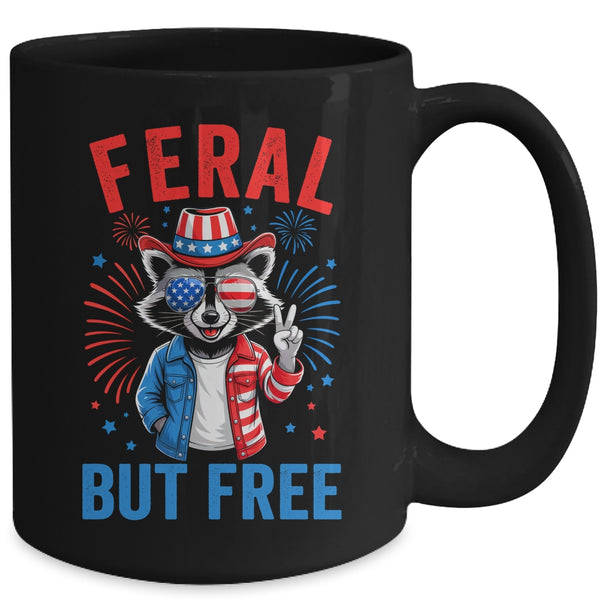 Funny Feral But Free USA Raccoon 4th Of July Men Women Kids Mug 15oz Mug Black back 600x.jpg