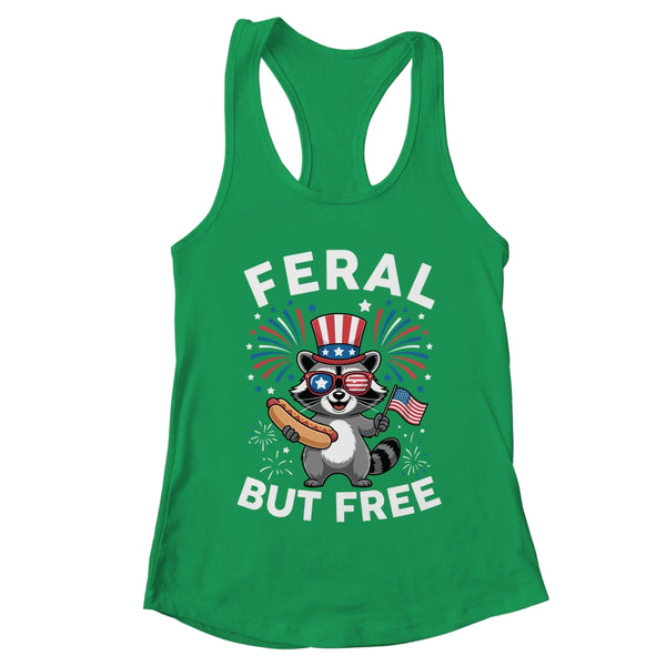 Feral But Free Patriotic Raccoon 4th Of July Raccoon Hotdog Shirt Tank Top Women s Ideal Racerback Tank Kelly Green 600x.jpg