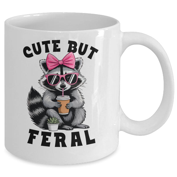 Cute But Feral Funny Colorful Racoon With Sunglasses Racoon Mug 11oz Mug White back 600x.jpg