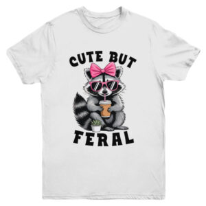 Cute But Feral Funny Colorful Racoon With Sunglasses Racoon Youth Shirt Youth T Shirt White 600x.jpg