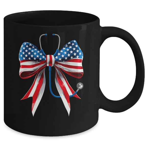 USA Flag Stethoscope Coquette Bow CNA RN Nurse 4th Of July Mug 11oz Mug Black back 600x.jpg