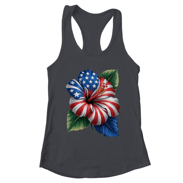 American Flag Hibiscus Flower Patriotic Floral 4th Of July Shirt Tank Top Women s Ideal Racerback Tank Black 600x.jpg