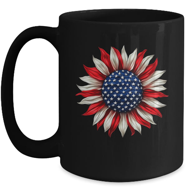 Sunflower American Flag USA 4th Of July Women Men Girls Mug 15oz Mug Black front 600x.jpg