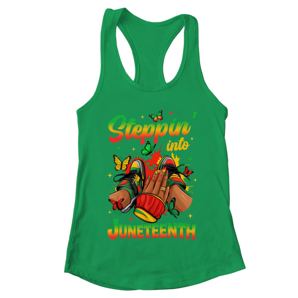 Stepping Into Juneteenth Afro Women Black Girls Sneakers Shirt Tank Top Women s Ideal Racerback Tank Kelly Green 600x 2.jpg