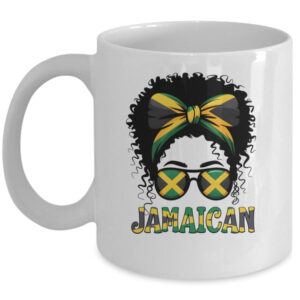 Jamaican Girl Jamaica Flag Pride Black Woman Afro Messy Bun Mug 11oz Mug White front 600x.jpg