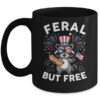 Feral But Free Patriotic Raccoon 4th Of July Raccoon Hotdog Mug 11oz Mug Black front 600x.jpg