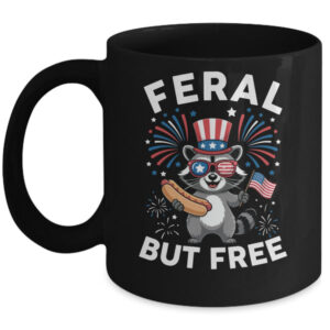 Feral But Free Patriotic Raccoon 4th Of July Raccoon Hotdog Mug 11oz Mug Black front 600x.jpg