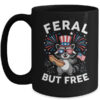 Feral But Free Patriotic Raccoon 4th Of July Raccoon Hotdog Mug 15oz Mug Black front 600x.jpg